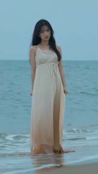  Asian Woman in  Silk Dress with Japanese Tattoos 