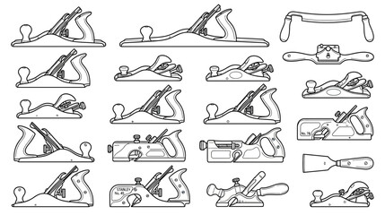 Obraz premium Collection of Vintage Woodworking Hand Planes and Tools - Line Art