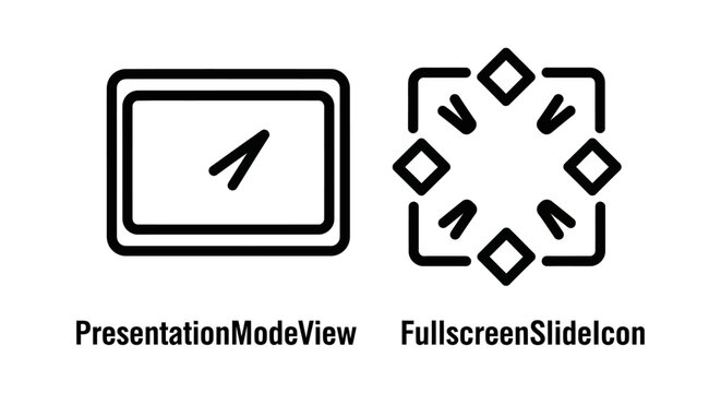 Presentation mode view and fullscreen slide icons with presentation fullscreen interface projection software application expansion multimedia technology computer