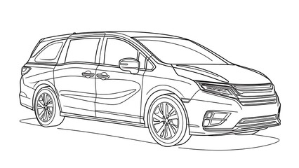 Fototapeta premium Minivan line art illustration white background.