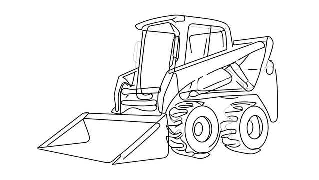Skid steer loader line art white background.