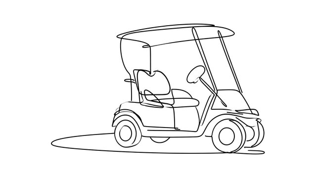 Golf cart line drawing on white background.