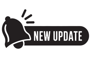 Fototapeta premium New update notification banner with ringing bell icon, black alert button for software news, digital announcement vector graphic for apps