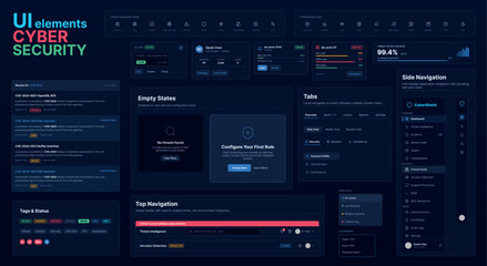 Fototapeta premium Dark Cyber Security Application Interface Kit with Responsive Dashboard UI Elements