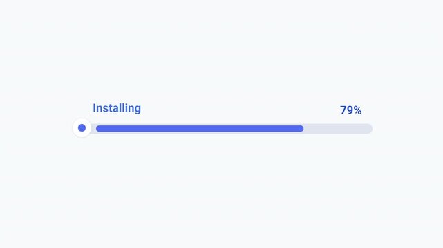 Flat vector illustration of a modern installing progress bar with percentage indicator, representing software installation, setup progress, system status, and digital workflow.