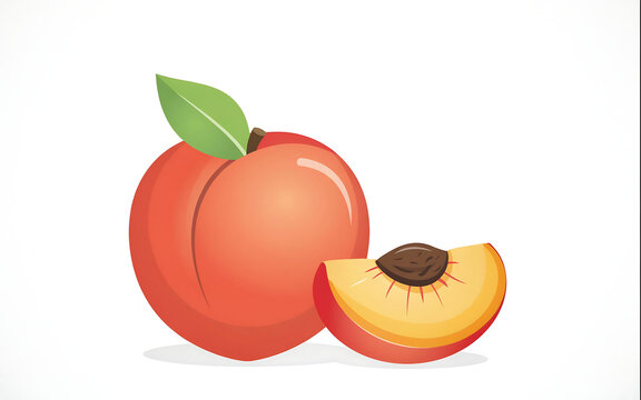 Cartoon peach illustration with slice fresh fruit vector graphic for health and wellness