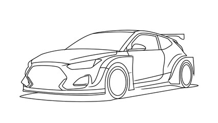 Fototapeta premium Sports car line drawing on white background.