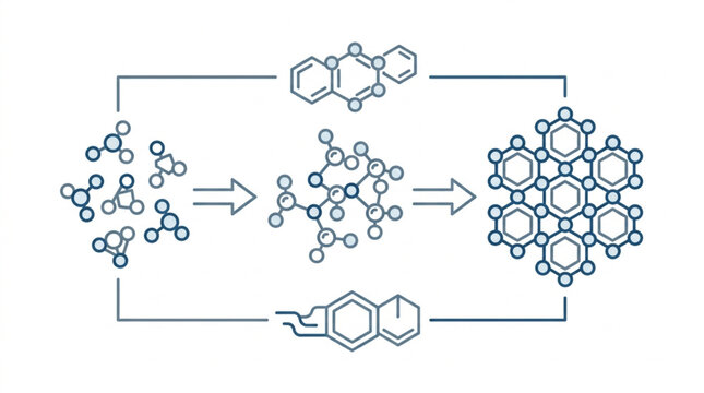 Chemical Polymerization Process Diagram with Molecular Structures.