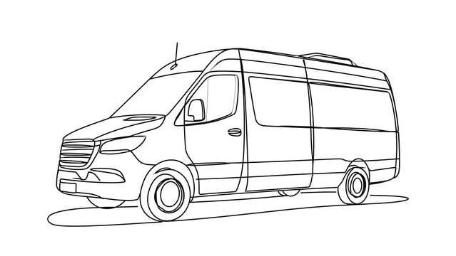 Mercedes van line drawing white background.