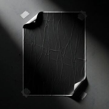 Black paper background with torn edges and wrinkles