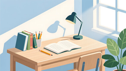 Fototapeta premium Back to school study desk illustration background