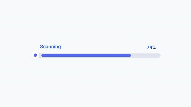Flat vector illustration of a modern scanning progress bar with percentage indicator, representing system scanning, data analysis, software processing, loading status, and digital workflow.