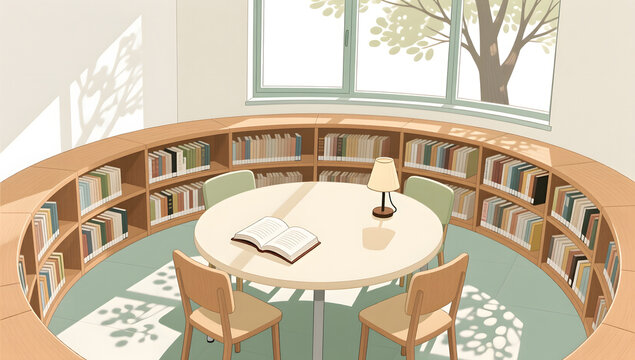 Back to school library reading corner illustration background