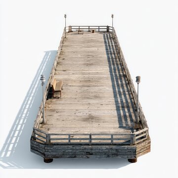 Isolated wooden pier structure.