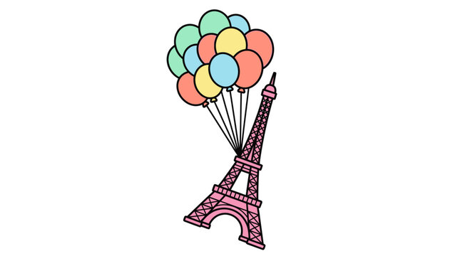 Eiffel tower vector pink vector with colorful balloons floating