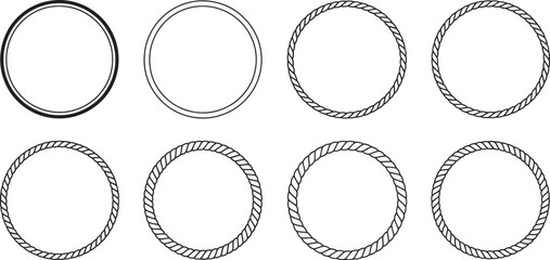 Round rope icon set featuring circular rope curves in different thicknesses for decorative borders, nautical frames, rustic ornaments, badges, logos and vector illustrations  ©  