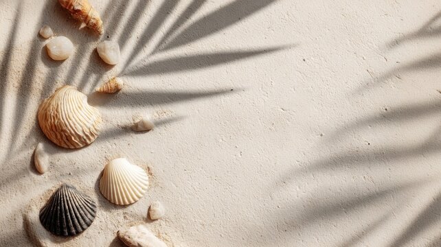 Seashells shadow beach tranquility