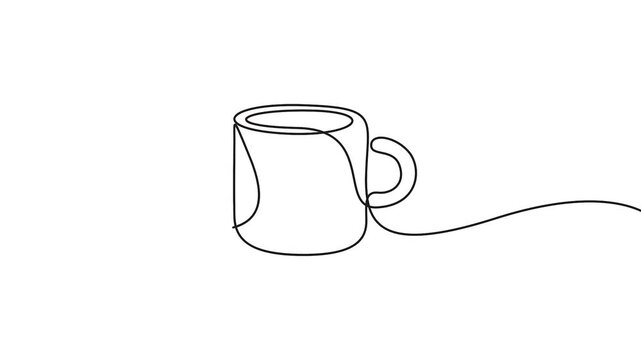 Coffee mug continuous line drawing animation for caf&eacute; and beverage branding. Coffee mug continuous line drawing animation, minimalist vector icon for modern cafe branding.