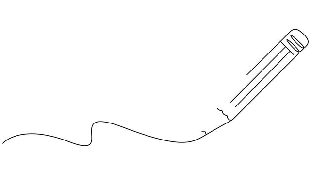 Pencil drawing continuous line animation for creative design and education concepts. Animated pencil continuous line drawing, minimalist vector icon for creative branding and education.