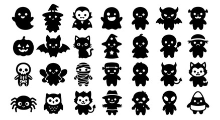Fototapeta premium Cute Halloween Baby Character Silhouette Collection with Fantasy Costume Vector Designs