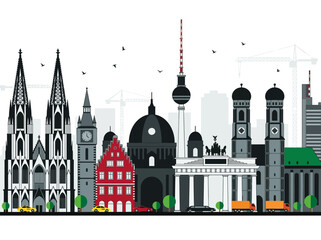 Germany City Skyline Vector with Famous Landmarks © Chrish