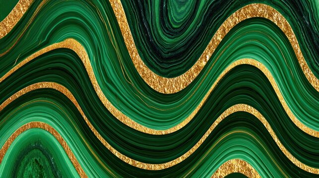 Abstract green malachite waves with gold glitter.