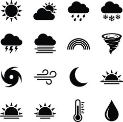 Naklejka premium Weather Forecast Icons Set with Climate Conditions and Meteorology Silhouette Collection