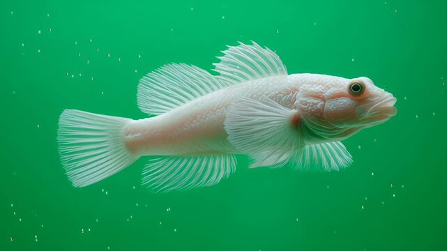 Close-up of a white fish swimming in green water.