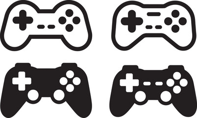 Game controller icon set featuring simple gaming console controllers, joystick symbols, video game accessories, esports, entertainment, user interface elements and modern vector illustrations. ©  