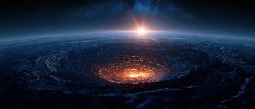 Epic planetary vortex with fiery core and bright sunrise