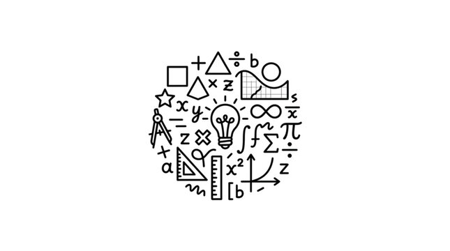 Circular Collection of Mathematical and Scientific Symbols.