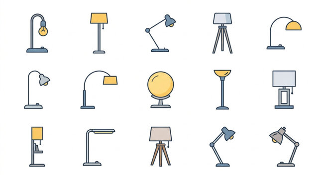 Collection of various modern desk lamps illustrated.