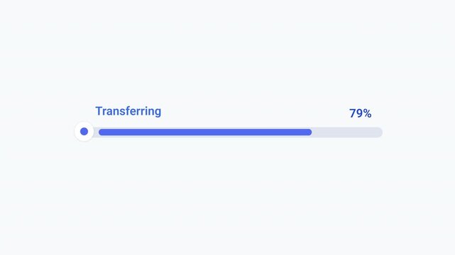 Flat vector illustration of a modern transferring progress bar with percentage indicator, representing data transfer, file migration, software progress, and digital workflow.