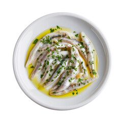 Boquerones en vinagre isolated on transparent background. Dish on the plate for menu, cafe, design.