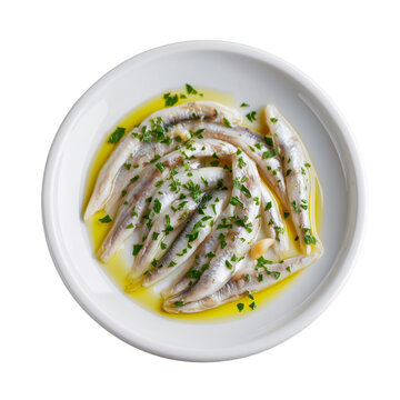 Boquerones en vinagre isolated on transparent background. Dish on the plate for menu, cafe, design.