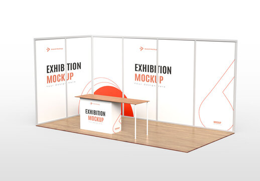 Modern Exhibition Booth Mockup with Trade Show Display Stand and Branding Wall