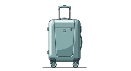 Suitcase with wheels stands upright against a plain background to represent modern travel and vacation planning. © Sami