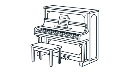 Upright Piano with Bench Line Art Vector © Dafek