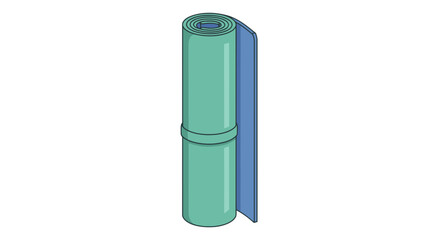 Yoga mat stands rolled upright in a vertical position to signify fitness equipment and healthy lifestyle choices. © Sami
