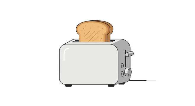 Toaster containing two slices of golden brown bread sits on a clean surface for a breakfast concept.