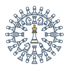 Circular arrangement of chess pieces with king at the center. © sur