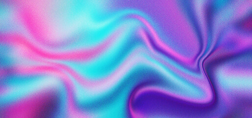 Holographic liquid wave background, vibrant purple and cyan fluid marble texture, abstract neon gradient silk fabric for modern digital wallpaper
