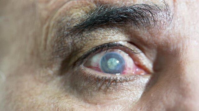 Macro close up of elderly eye with cataract clouding and vision loss