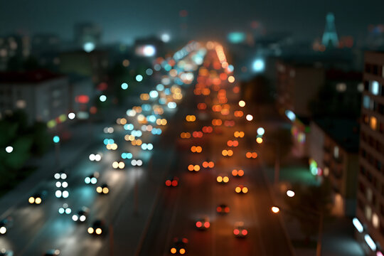 Night streets aglow with colorful car lights