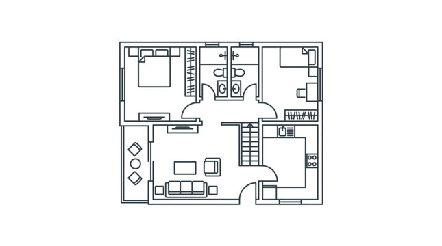Detailed black and white floor plan of a small apartment.