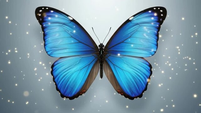 Blue morpho butterfly with glowing particles