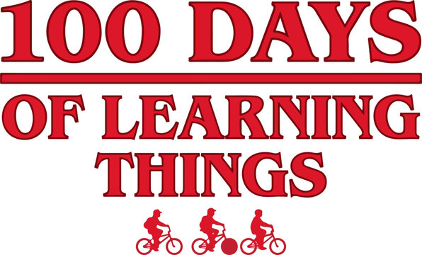 100 days of learning things typography design with bicycle rider silhouettes educational milestone celebration