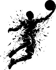 Dynamic Basketball Player Silhouette with Abstract Splash Effect Sports Action Vector Illustration © mokbul