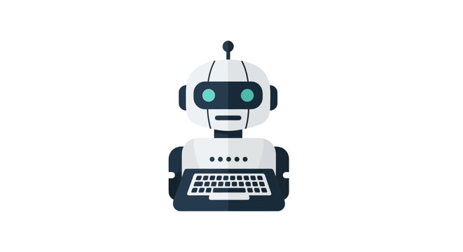 Futuristic robot with keyboard and glowing eyes.