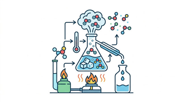 Colorful laboratory chemical experiment illustration.
